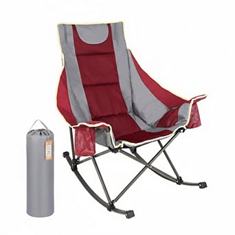 Oversized Rocking Camping Chair Padded High Back Heavy Duty 500Lbs Portable Lawn Recliner with Side