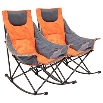 Oversized Rocking Camping Chair Padded High Back Heavy Duty 500Lbs Portable Lawn Recliner with Side