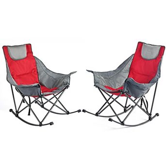 Oversized Rocking Camping Chair Padded High Back Heavy Duty 500Lbs Portable Lawn Recliner with Side