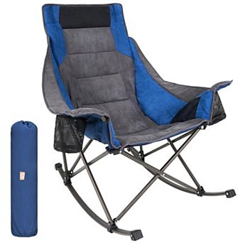 Oversized Rocking Camping Chair Padded High Back Heavy Duty 500Lbs Portable Lawn Recliner with Side