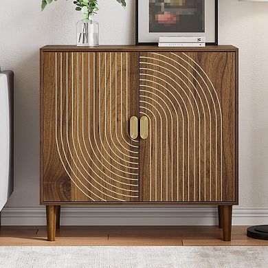 Walnut Sideboard Buffet Cabinet Wooden Storage Adjustable Shelf MDF Solid Wood