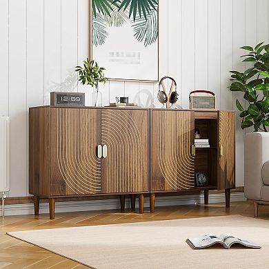 Walnut Sideboard Buffet Cabinet Wooden Storage Adjustable Shelf MDF Solid Wood