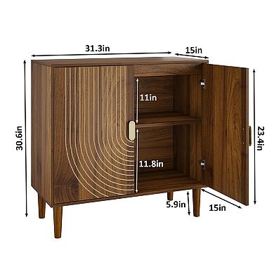 Walnut Sideboard Buffet Cabinet Wooden Storage Adjustable Shelf MDF Solid Wood