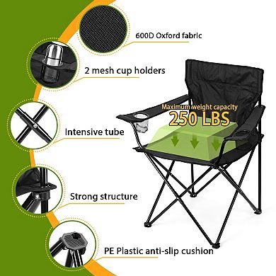 Folding Camping Chair Set (3 Chairs + Grey Table) Portable Outdoor Seating Cup Holders + Storage