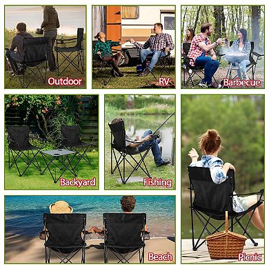 Folding Camping Chair Set (3 Chairs + Grey Table) Portable Outdoor Seating Cup Holders + Storage