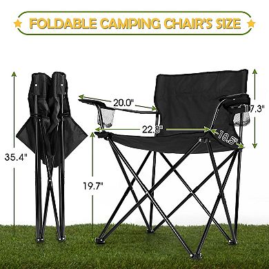Folding Camping Chair Set (3 Chairs + Grey Table) Portable Outdoor Seating Cup Holders + Storage