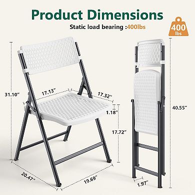 Folding Chairs Breathable Plastic Sturdy 400lbs Support Easy Clean Indoor Outdoor
