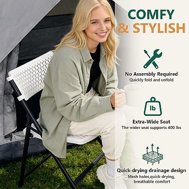 Folding Chairs Breathable Plastic Sturdy 400lbs Support Easy Clean Indoor Outdoor