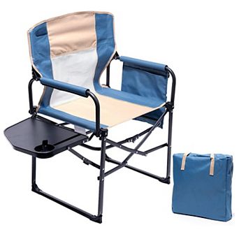 Heavy Duty Folding Camping Director Chair w/ Side Table Pocket Portable for Outdoor Beach Fishing