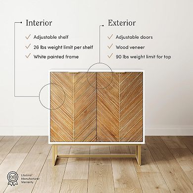 Modern Storage Accent Cabinet Herringbone Doors Adjustable Shelves Free Standing Hallway Entryway