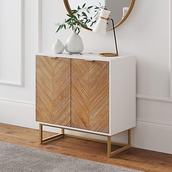 Modern Storage Accent Cabinet Herringbone Doors Adjustable Shelves Free Standing Hallway Entryway