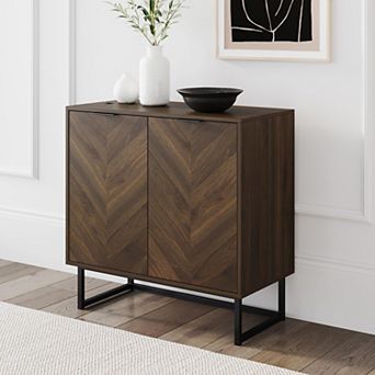 Modern Storage Accent Cabinet Herringbone Doors Adjustable Shelves Free Standing Hallway Entryway