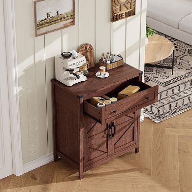 Kitchen Storage Cabinet Coffee Bar Farmhouse Sideboard Drawer Adjustable Shelves Sturdy MDF Multiple