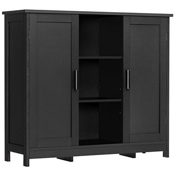 Rattan Storage Cabinet 4 Adjustable Shelves Coffee Bar Sideboard Buffet Kitchen Living Room Entryway