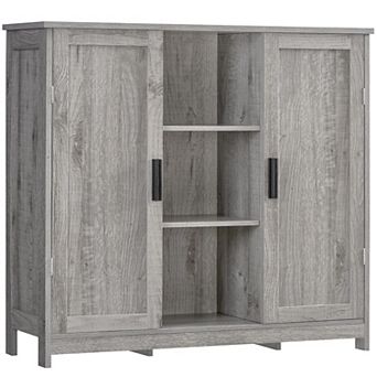 Rattan Storage Cabinet 4 Adjustable Shelves Coffee Bar Sideboard Buffet Kitchen Living Room Entryway