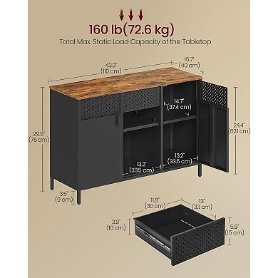 Metal Storage Cabinet 2 Doors Adjustable Shelf Magnetic Closure Ventilated Rustic Brown Black