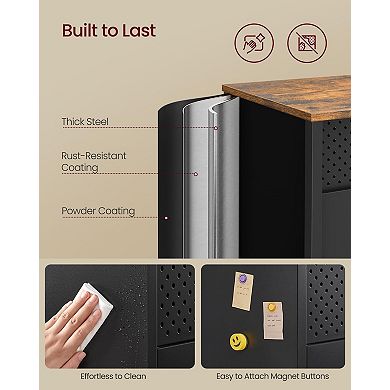 Metal Storage Cabinet 2 Doors Adjustable Shelf Magnetic Closure Ventilated Rustic Brown Black