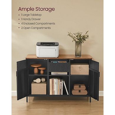 Metal Storage Cabinet 2 Doors Adjustable Shelf Magnetic Closure Ventilated Rustic Brown Black