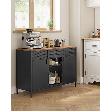 Metal Storage Cabinet 2 Doors Adjustable Shelf Magnetic Closure Ventilated Rustic Brown Black
