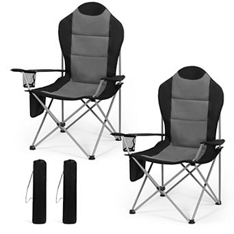 Lightweight Folding Camping Chair Heavy Duty 400Lbs Support Cup Holder Rear Pocket Portable Outdoor