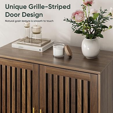 Farmhouse Sideboard Slatted Doors Adjustable Shelf Wood Storage for Kitchen Dining Living Room