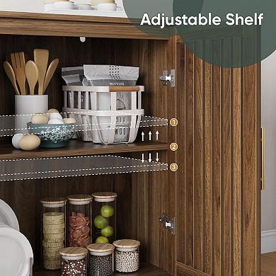 Farmhouse Sideboard Slatted Doors Adjustable Shelf Wood Storage for Kitchen Dining Living Room