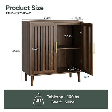 Farmhouse Sideboard Slatted Doors Adjustable Shelf Wood Storage for Kitchen Dining Living Room