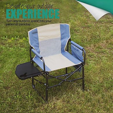 Oversized Folding Directors Chair Heavy Duty with Side Table Pocket Portable for Camping Beach