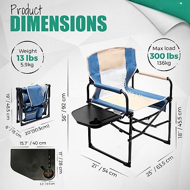 Oversized Folding Directors Chair Heavy Duty with Side Table Pocket Portable for Camping Beach