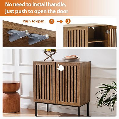 Grille Storage Sideboard with Adjustable Shelf Metal Base Multi-Purpose for Kitchen Living Room