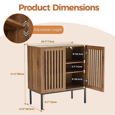 Grille Storage Sideboard with Adjustable Shelf Metal Base Multi-Purpose for Kitchen Living Room