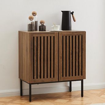 Grille Storage Sideboard with Adjustable Shelf Metal Base Multi-Purpose for Kitchen Living Room