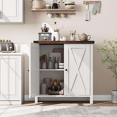 Farmhouse Sideboard Buffet Cabinet with 2 Doors Adjustable Shelves for Living Room Dining Entryway