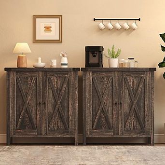 Farmhouse Sideboard Buffet Cabinet with 2 Doors Adjustable Shelves for Living Room Dining Entryway