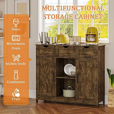Storage Cabinet Coffee Bar 2 Adjustable Shelves 3 Drawers 2 Doors for Bathroom Kitchen Living Room