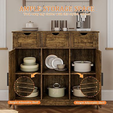 Storage Cabinet Coffee Bar 2 Adjustable Shelves 3 Drawers 2 Doors for Bathroom Kitchen Living Room