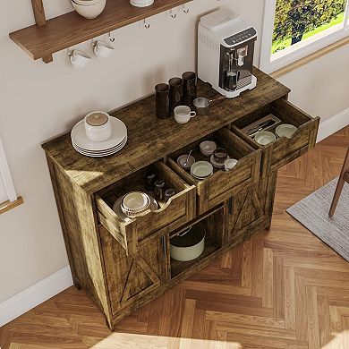 Storage Cabinet Coffee Bar 2 Adjustable Shelves 3 Drawers 2 Doors for Bathroom Kitchen Living Room
