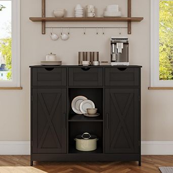 Storage Cabinet Coffee Bar 2 Adjustable Shelves 3 Drawers 2 Doors for Bathroom Kitchen Living Room