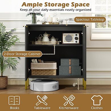 Buffet Cabinet Storage 2-Door Sideboard Metal Support Anti-Tipping Modern Cupboard for Kitchen