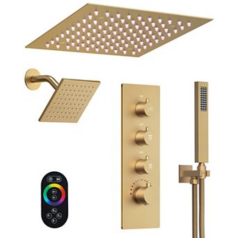 12 in Mood Light Quadruple Handles 3-Spray Shower Faucet 2.5 GPM with LED, Anti Scald