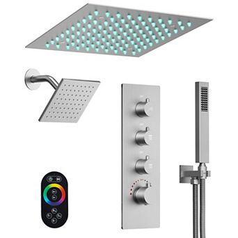 12 in Mood Light Quadruple Handles 3-Spray Shower Faucet 2.5 GPM with LED, Anti Scald