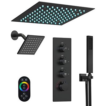 12 in LED Thermostatic 3-Spray Shower System with Handheld Shower Faucet and Pressure Balance Valve
