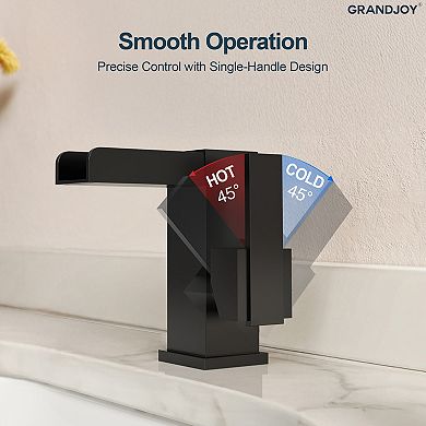 Waterfall Open Spout 1-Handle Single Hole Bathroom Sink Faucet Pop-Up Drain Included