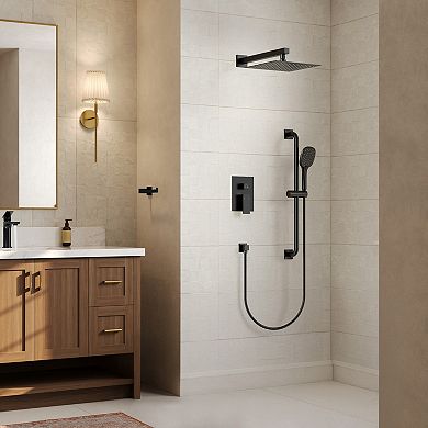 2-Spray Square High Pressure Adjustable Wall Bar Shower Kit with 3 Modes Hand Shower