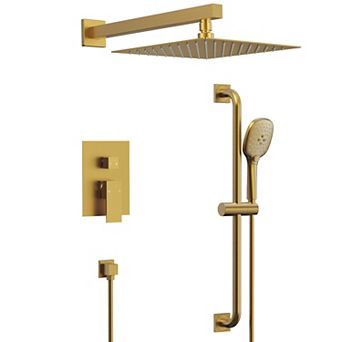 2-Spray Square High Pressure Adjustable Wall Bar Shower Kit with 3 Modes Hand Shower