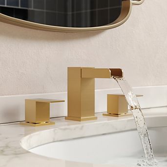 Waterfall Spout 8 in Widespread Double Handle Bathroom Faucet 1.0 GPM