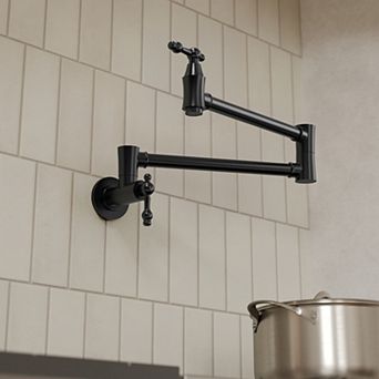 26 in Wall-Mount Double-Handle Kitchen Pot Filler Faucet with Vibrant Dual Swing Arms