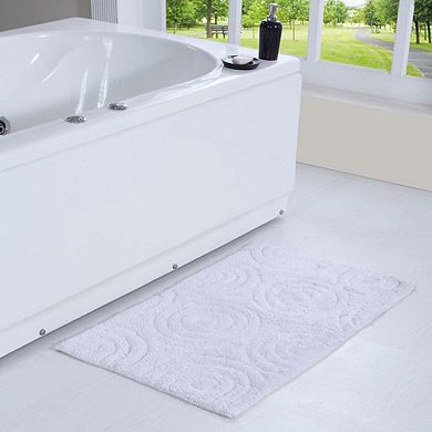 Knightsbridge Beautiful Circle Design Premium Round Cotton With Non-Skid Back Bath Rug White