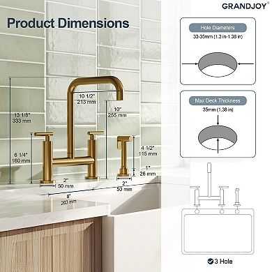 GRANDJOY 2-Handle Deck Mount 8-In Kitchen Faucet 2-Hole Bridge Kitchen Sink Faucet with Side Sprayer