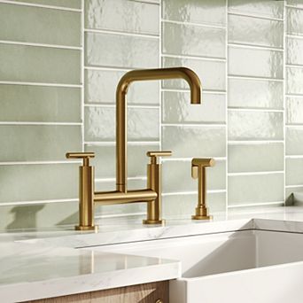 GRANDJOY 2-Handle Deck Mount 8 in Kitchen Faucet 2-Hole Bridge Kitchen Sink Faucet with Side Sprayer